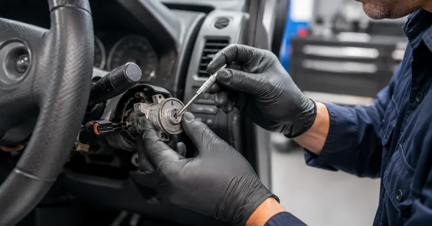 technician diagnosing an ignition lock repair issue in Amaranth, Orangeville