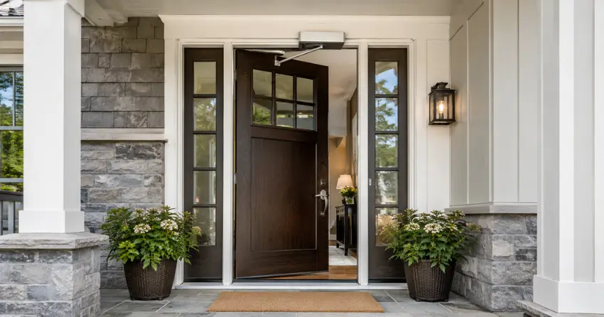 residential automatic door opener installed on exterior entry door in Mulmur, Orangeville