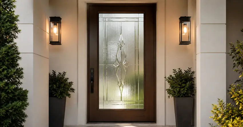 decorative frosted glass panel installed in a front door in Amaranth, Orangeville