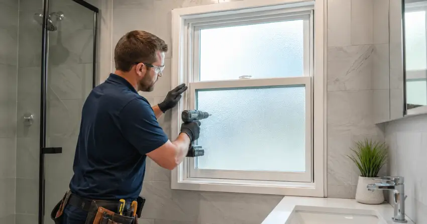 frosted glass installation bathroom window in Mono, Orangeville