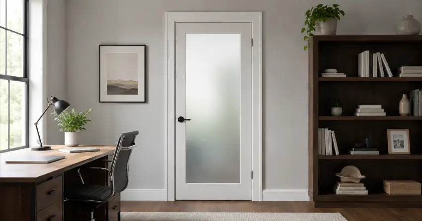 frosted interior door installed in home office in Amaranth, Orangeville