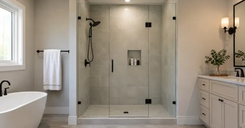 new frameless glass shower door installed in Alliston, Orangeville