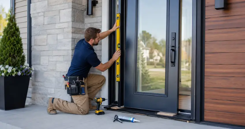 glass outside door installation with energy-efficient double-pane glazing in Fergus, Orangeville