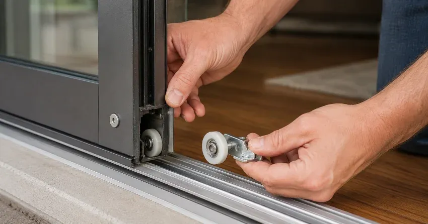 sliding door alignment Amaranth, Orangeville technician adjusting roller track