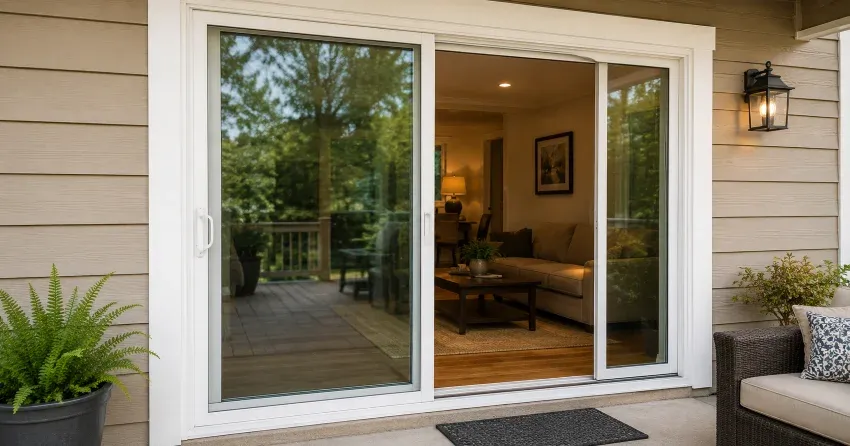 Patio Door Installation technician setting a new frame in Mono, Orangeville
