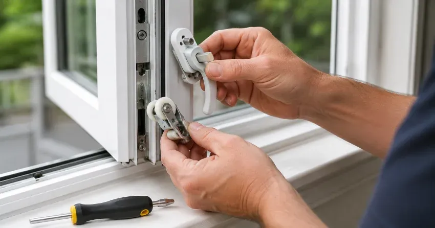 technician performing broken window repair Fergus, Orangeville on a sliding window