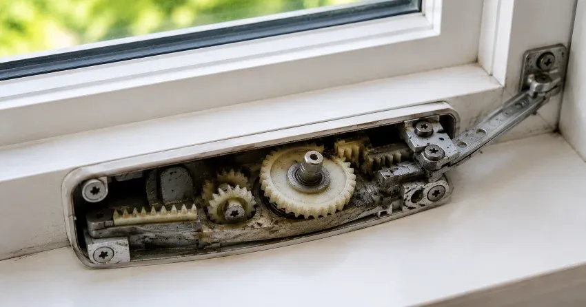 technician replacing casement window crank operator in Mono, Orangeville home