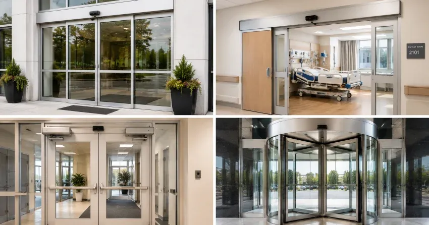 automatic door services technician completing system diagnostic in Orangeville
